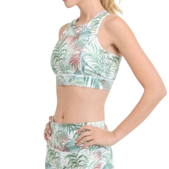 Mono B Palm Print Legging Sports Bra Set Pink Green Size L - Picture 3 of 13
